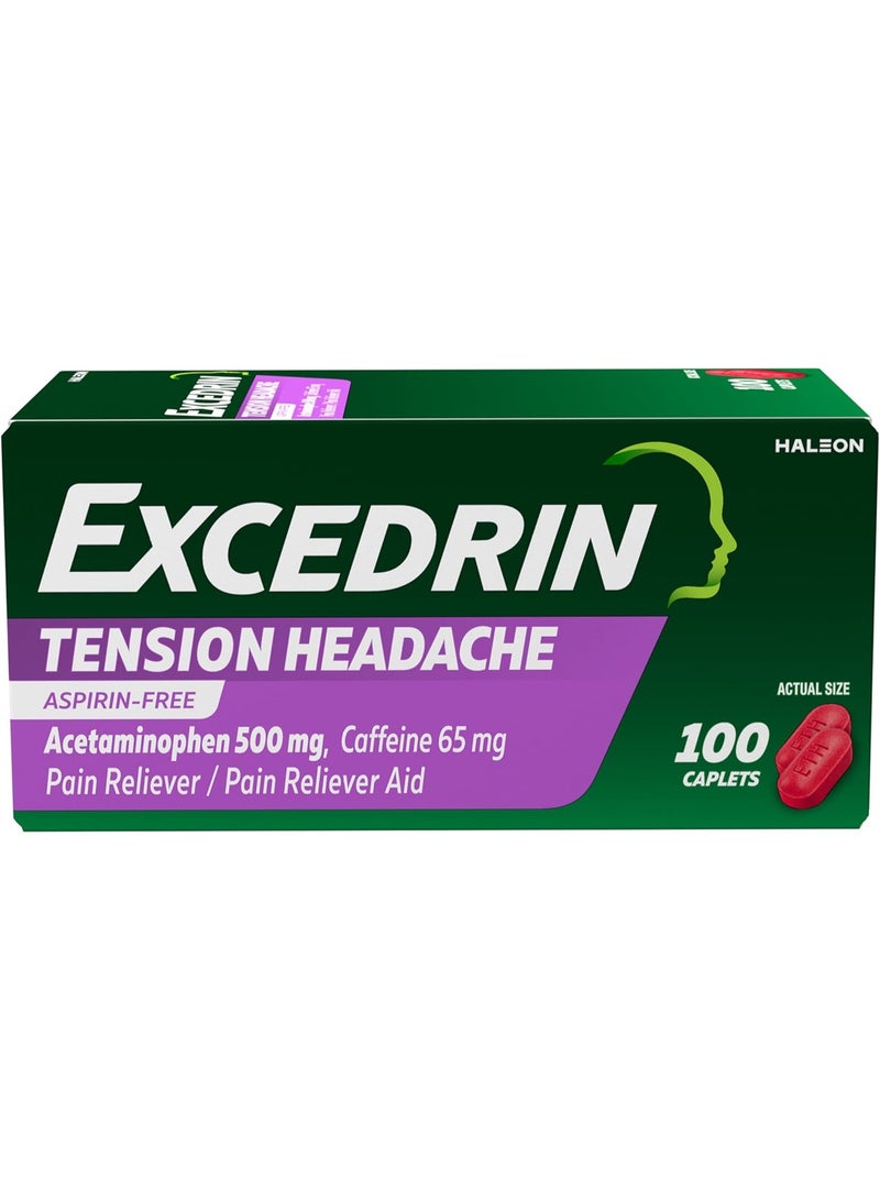 Excedrin Tension Headache Relief Caplets, Acetaminophen 500mg, Caffeine 65mg, Pain Reliever, Aspirin-Free, 100 Count - Image 1